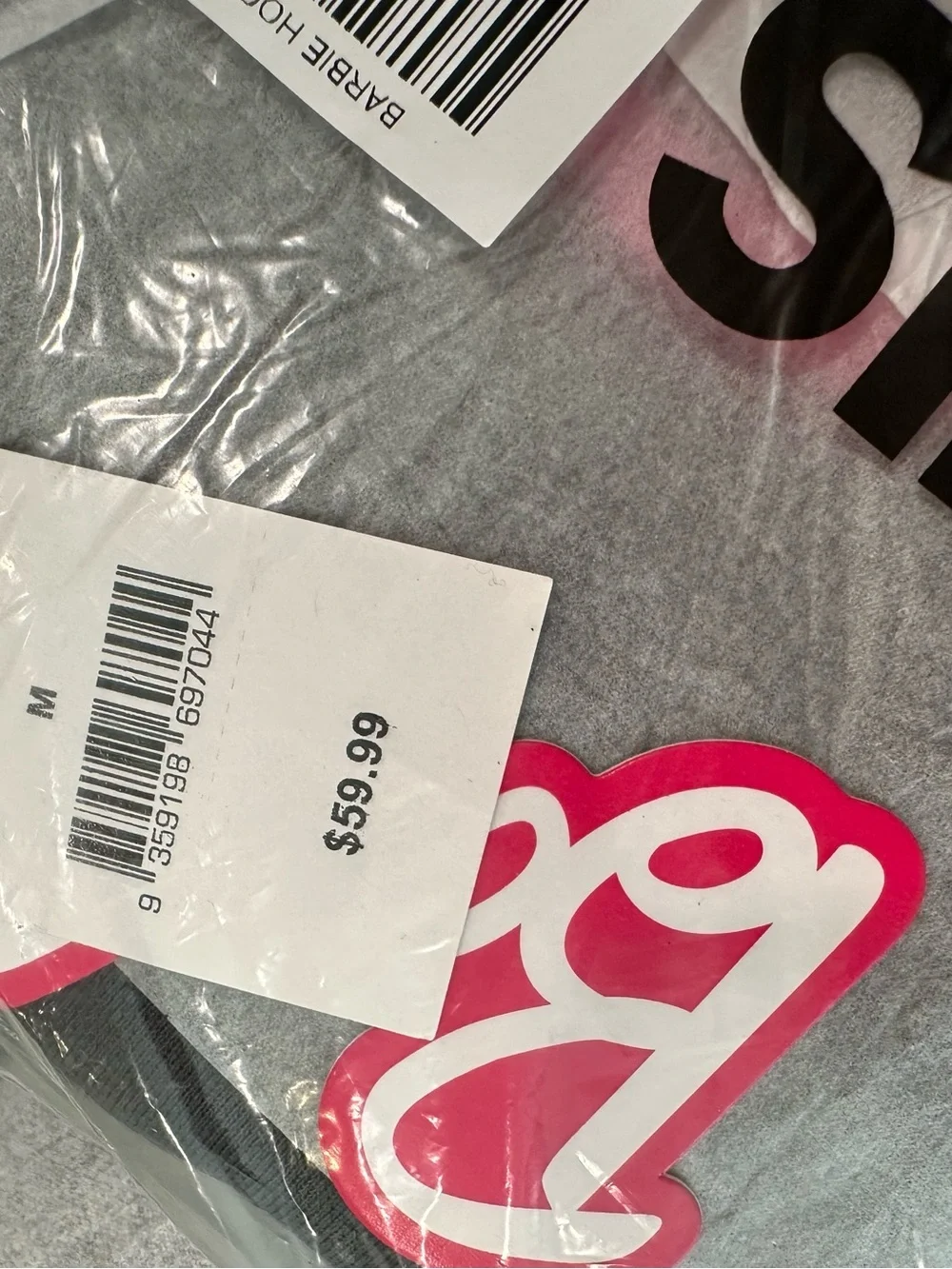 Barbie Hoodie Graphite Glow Gray Pink Logo NWT Size M